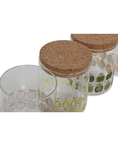 Barattolo Home ESPRIT Giallo Verde Naturale Sughero Silicone Vetro Borosilicato Shabby Chic 700 ml (4 Unità)