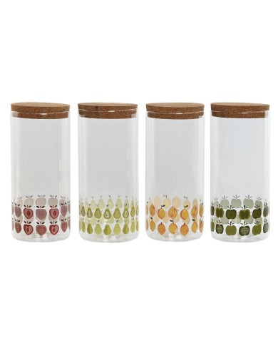 Barattolo Home ESPRIT Giallo Verde Naturale Sughero Silicone Vetro Borosilicato Shabby Chic 1,4 L (4 Unità)