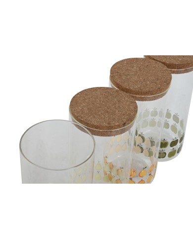 Barattolo Home ESPRIT Giallo Verde Naturale Sughero Silicone Vetro Borosilicato Shabby Chic 1,4 L (4 Unità)
