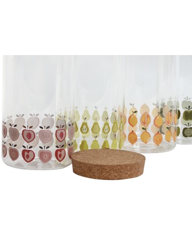 Barattolo Home ESPRIT Giallo Verde Naturale Sughero Silicone Vetro Borosilicato Shabby Chic 1 L (4 Unità)