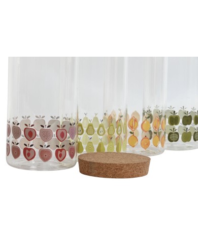 Barattolo Home ESPRIT Giallo Verde Naturale Sughero Silicone Vetro Borosilicato Shabby Chic 1,4 L (4 Unità)