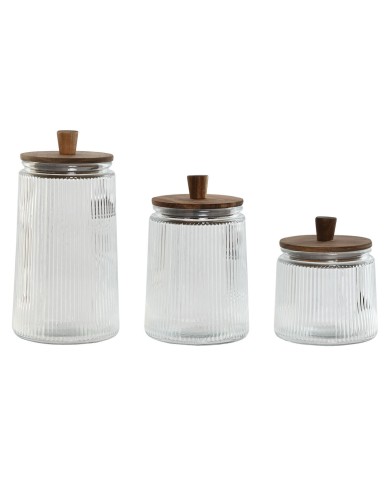Set di 3 Barattoli Home ESPRIT Trasparente Cristallo Acacia 1,8 L 3 Pezzi