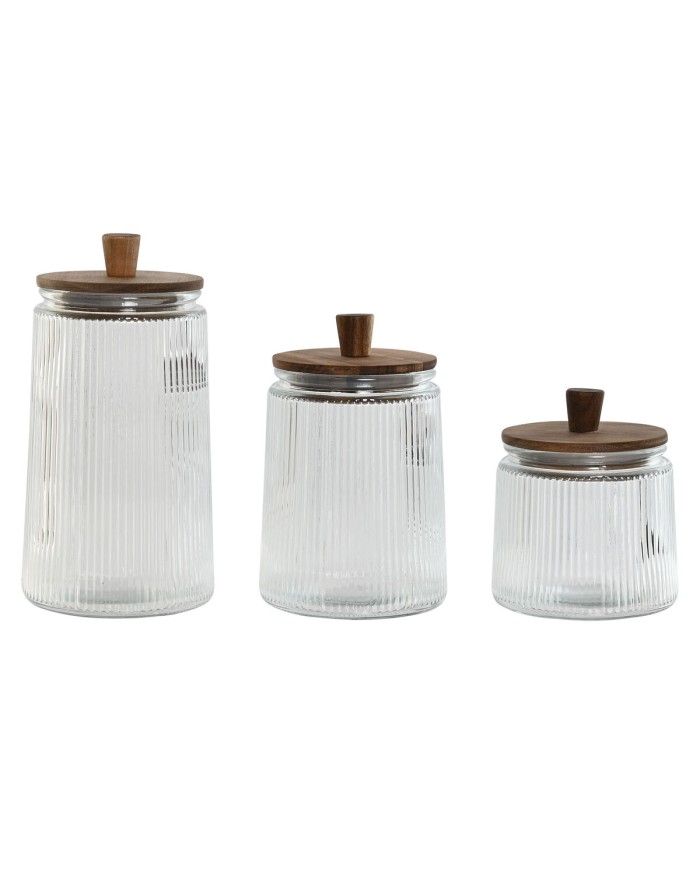 Set di 3 Barattoli Home ESPRIT Trasparente Cristallo Acacia 1,8 L 3 Pezzi Set di 3 Barattoli Home ESPRIT Trasparente Cristallo Acacia 1,8 L 3 Pezzi