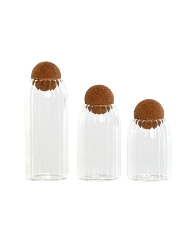 Set di 3 Barattoli Home ESPRIT Trasparente Sughero Vetro Borosilicato 1 L 3 Pezzi