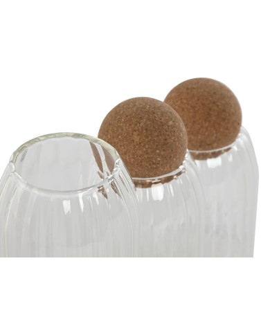 Set di 3 Barattoli Home ESPRIT Trasparente Sughero Vetro Borosilicato 1 L 3 Pezzi