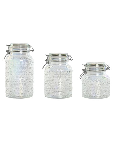 Set di 3 Barattoli Home ESPRIT Trasparente Metallo Cristallo 1,2 L 3 Pezzi