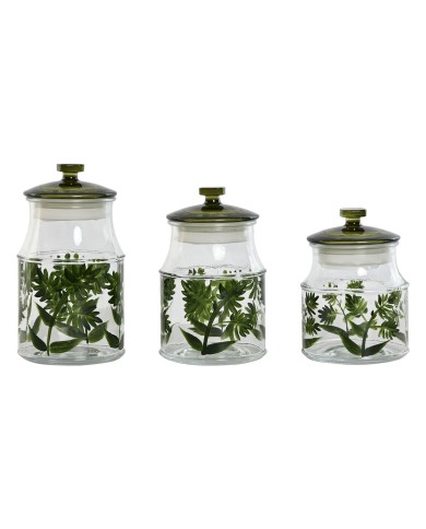 Set di 3 Barattoli Home ESPRIT Verde Cristallo 1,2 L 3 Pezzi