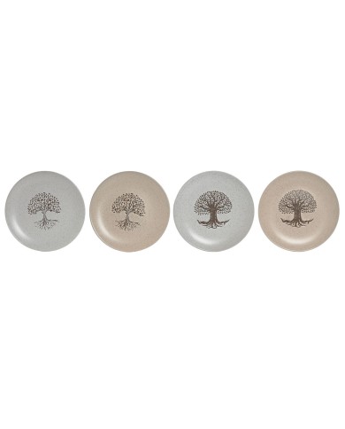 Piatto da pranzo Home ESPRIT Bianco Beige Gres Tradizionale 20 x 20 x 2,5 cm