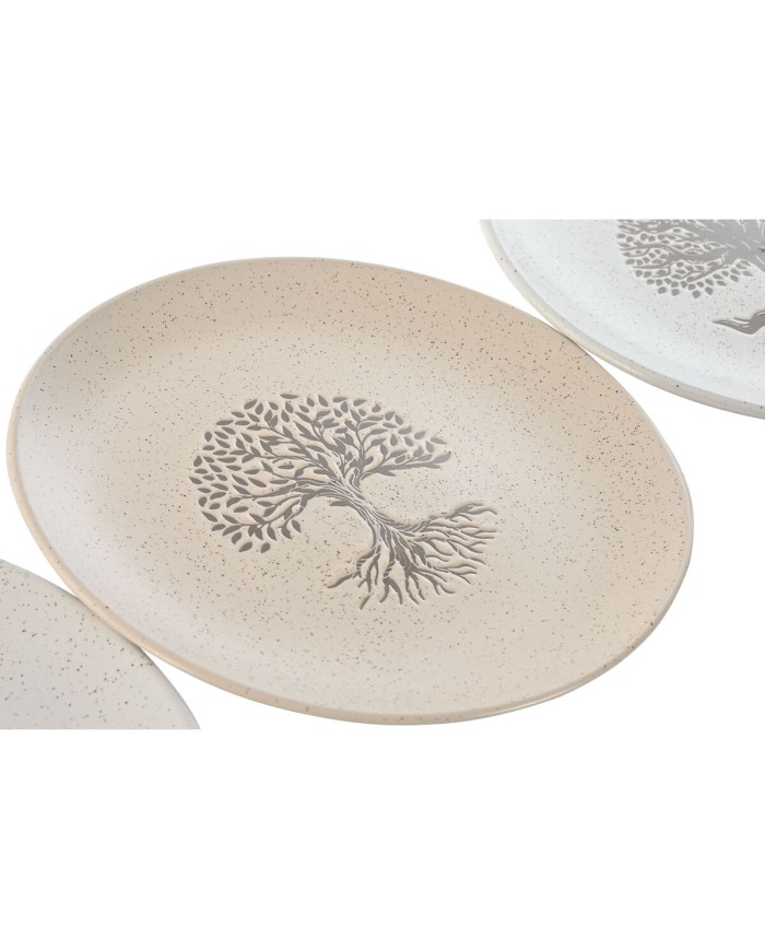 Piatto da pranzo Home ESPRIT Bianco Beige Gres Tradizionale 20 x 20 x 2,5 cm