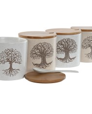 Portazucchero Home ESPRIT Bianco Beige Bambù Gres 9,5 x 9,5 x 9,5 cm (4 Unità)