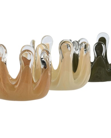 Portacandele Home ESPRIT Verde Crema Pesca Cristallo 12,5 x 12,5 x 9,5 cm (3 Unità)