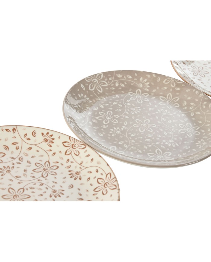 Set di piatti Home ESPRIT Marrone Beige Porcellana 19 x 19 x 2 cm
