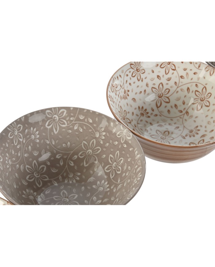 Set di Ciotole Home ESPRIT Marrone Beige Porcellana Fiori Shabby Chic 15 x 15 x 7 cm Set di Ciotole Home ESPRIT Marrone Beige Porcellana Fiori Shabby Chic 15 x 15 x 7 cm