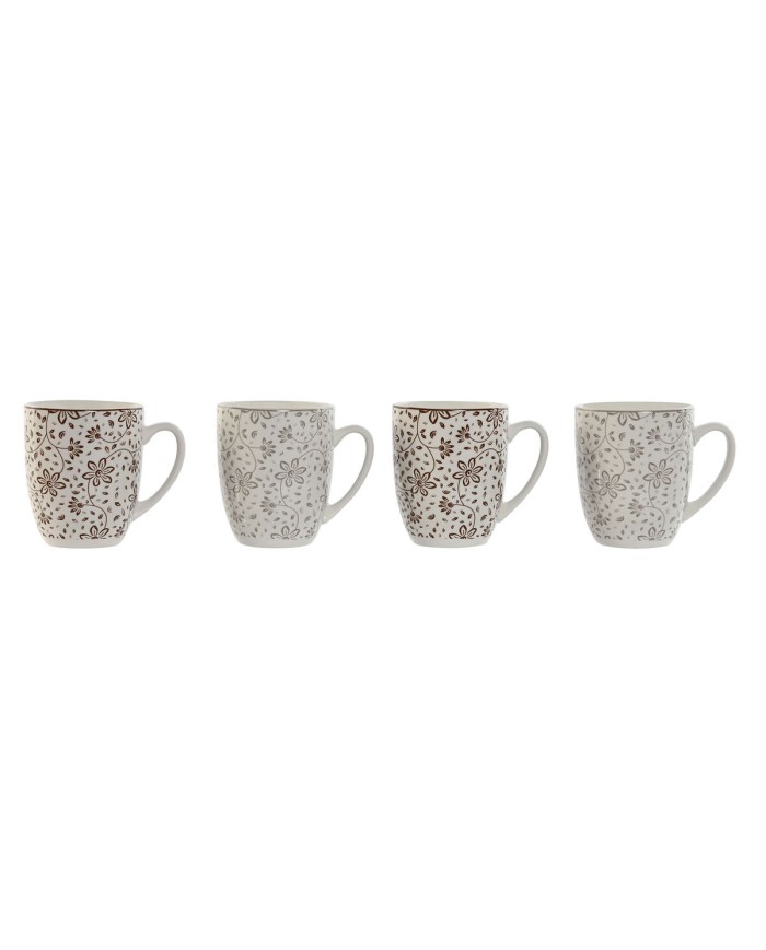Set di 4 Tazze Mug Home ESPRIT Marrone Beige Fiori 340 ml