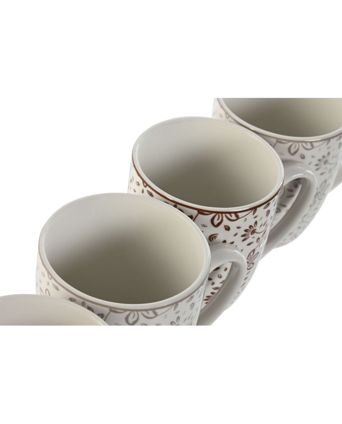 Set di 4 Tazze Mug Home ESPRIT Marrone Beige Fiori 340 ml