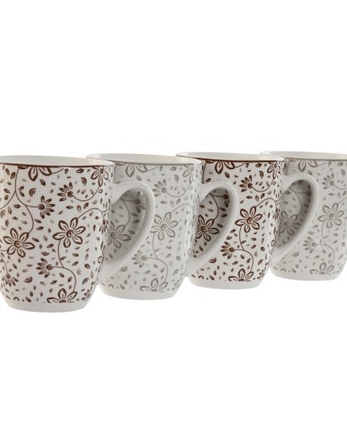 Set di 4 Tazze Mug Home ESPRIT Marrone Beige Fiori 340 ml Set di 4 Tazze Mug Home ESPRIT Marrone Beige Fiori 340 ml