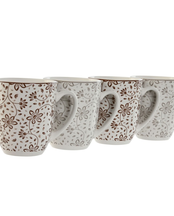 Set di 4 Tazze Mug Home ESPRIT Marrone Beige Fiori 340 ml