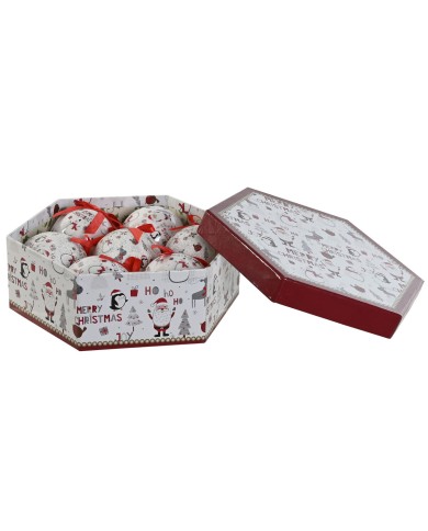 Palle di Natale Home ESPRIT Bianco Rosso PVC (7 Unità)