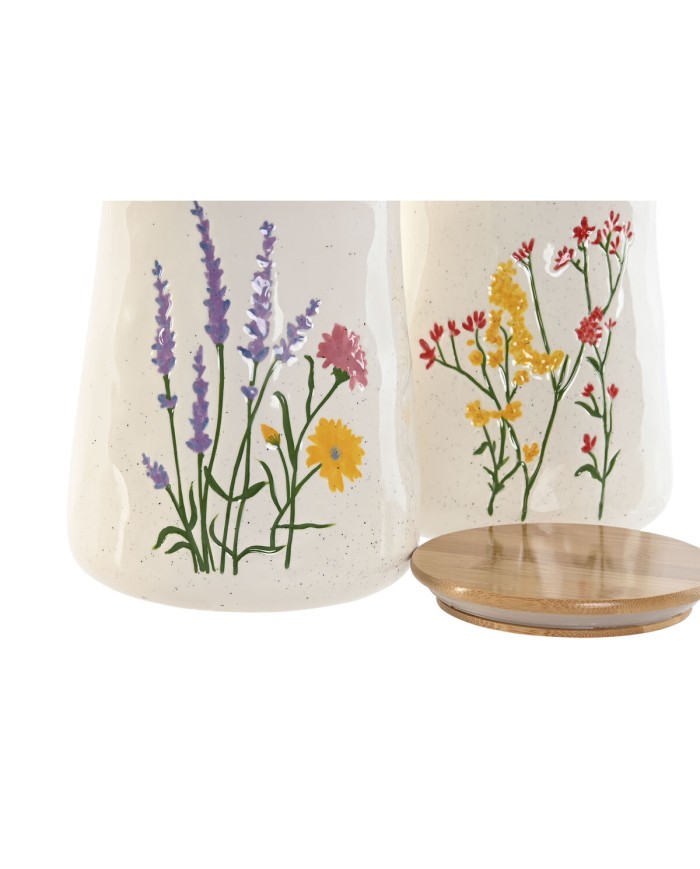 Barattolo Home ESPRIT Multicolore Fiori Shabby Chic (2 Unità)