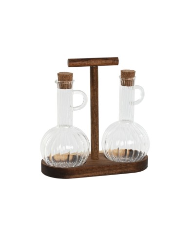Set olio e aceto Home ESPRIT Naturale Cristallo Legno di acacia 350 ml 20,4 x 9 x 21 cm