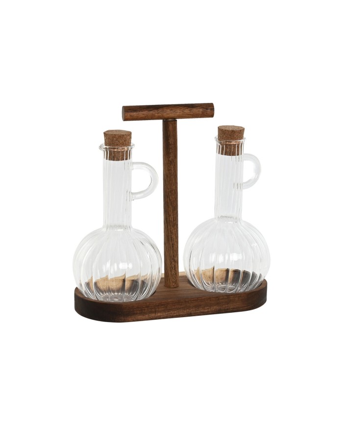 Set olio e aceto Home ESPRIT Naturale Cristallo Legno di acacia 350 ml 20,4 x 9 x 21 cm