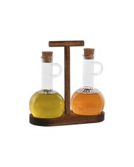 Set olio e aceto Home ESPRIT Naturale Cristallo Legno di acacia 350 ml 20,4 x 9 x 21 cm