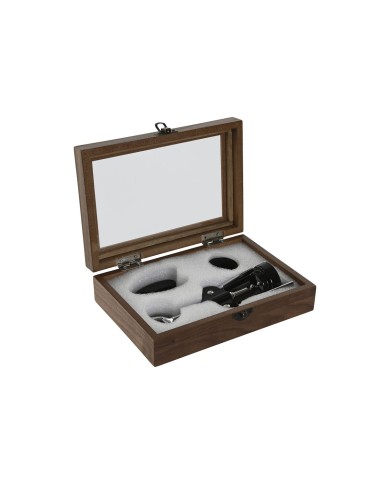 Set di Accessori per il Vino Home ESPRIT Nero Naturale Acciaio inossidabile Legno MDF 21 x 14,5 x 5,4 cm Set di Accessori per il Vino Home ESPRIT Nero Naturale Acciaio inossidabile Legno MDF 21 x 14,5 x 5,4 cm
