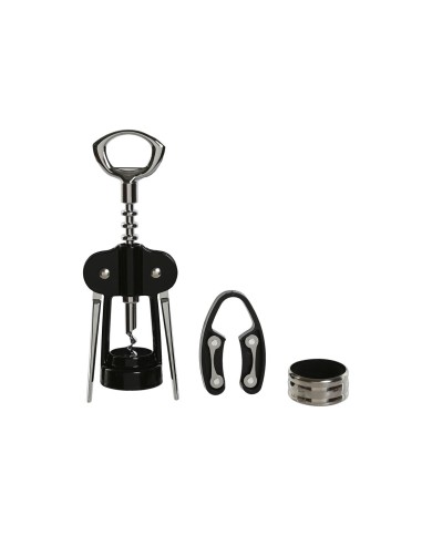 Set di Accessori per il Vino Home ESPRIT Nero Naturale Acciaio inossidabile Legno MDF 21 x 14,5 x 5,4 cm