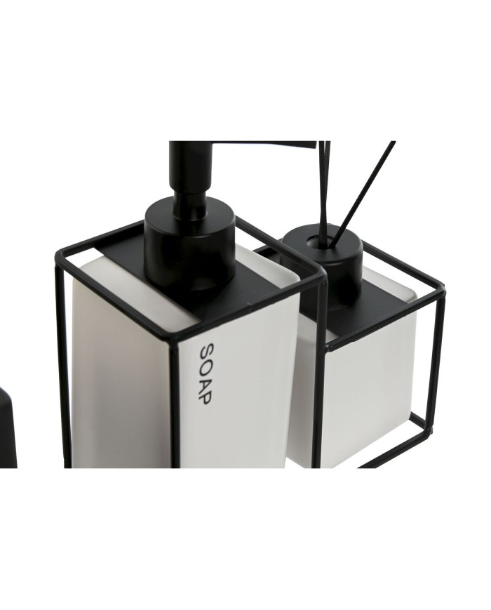 Set da Bagno Home ESPRIT Bianco Nero Metallo Dolomite 14,5 x 8 x 17 cm 2 Pezzi (2 Unità)