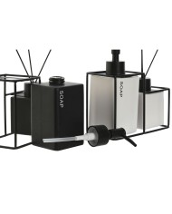 Set da Bagno Home ESPRIT Bianco Nero Metallo Dolomite 14,5 x 8 x 17 cm 2 Pezzi (2 Unità)