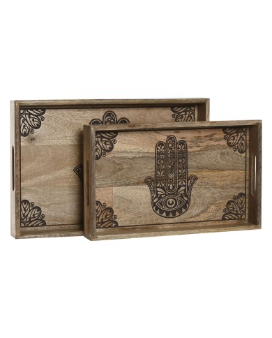 Set di Vassoi Home ESPRIT Naturale Legno di mango 43,5 x 27 x 5,5 cm (2 Unità)