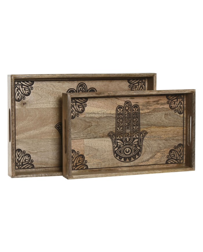 Set di Vassoi Home ESPRIT Naturale Legno di mango 43,5 x 27 x 5,5 cm (2 Unità)