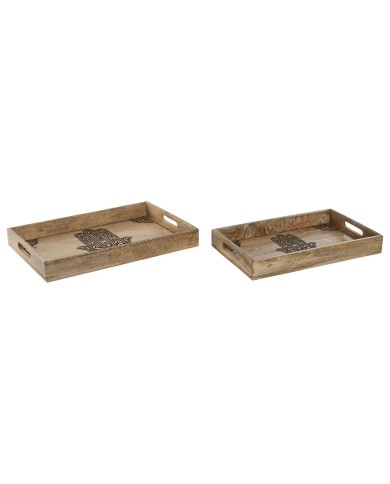Set di Vassoi Home ESPRIT Naturale Legno di mango 43,5 x 27 x 5,5 cm (2 Unità)