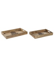 Set di Vassoi Home ESPRIT Naturale Legno di mango 43,5 x 27 x 5,5 cm (2 Unità)