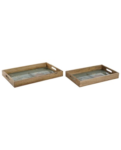 Set di Vassoi Home ESPRIT Azzurro Naturale Legno di mango 43,5 x 27 x 5,5 cm (2 Unità)