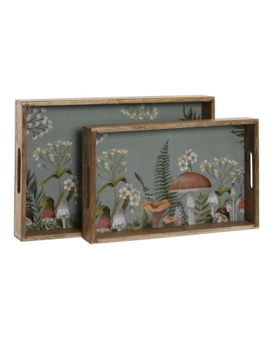 Set di Vassoi Home ESPRIT Azzurro Naturale Legno di mango 43,5 x 27 x 5,5 cm (2 Unità)