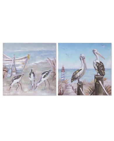 Quadro Home ESPRIT Uccelli Mediterraneo 80 x 3 x 80 cm (2 Unità)