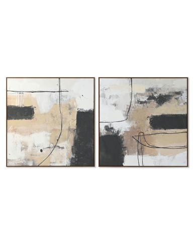 Quadro Home ESPRIT Nero Dorato Astratto Città 100 x 4 x 100 cm (2 Unità)