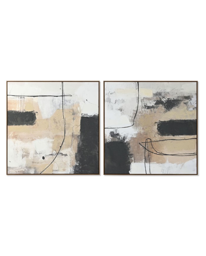 Quadro Home ESPRIT Nero Dorato Astratto Città 100 x 4 x 100 cm (2 Unità)