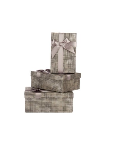 Set di Scatole Decorative Pincello 137 Antracite Cartone Righe Fiocco 3 Pezzi Set di Scatole Decorative Pincello 137 Antracite Cartone Righe Fiocco 3 Pezzi