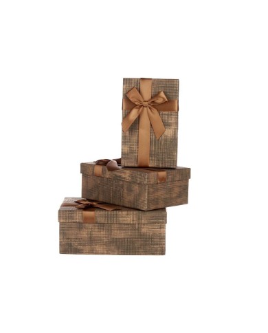 Set di Scatole Decorative Pincello 138 Marrone Nero Cartone Righe Fiocco 3 Pezzi Set di Scatole Decorative Pincello 138 Marrone Nero Cartone Righe Fiocco 3 Pezzi