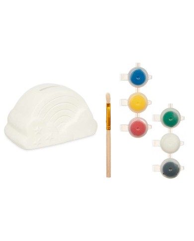 Salvadanaio da Dipingere Pincello BS2660 Bianco 13,9 x 8,4 x 9,6 cm Arcobaleno (12 Unità)