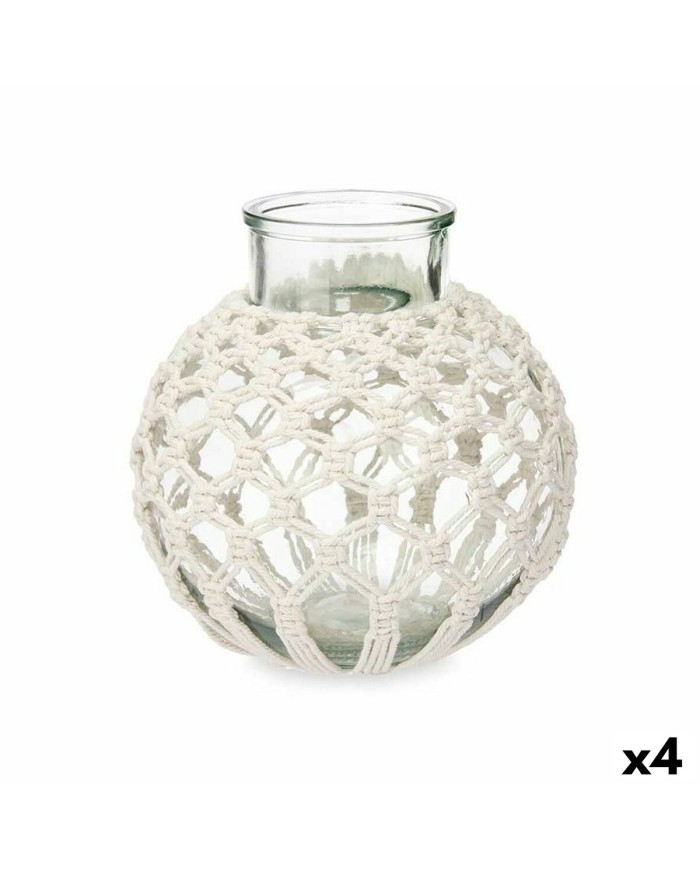 Vaso Bianco Stoffa Vetro 25 x 26,5 x 25 cm (4 Unità) Macramé Vaso Bianco Stoffa Vetro 25 x 26,5 x 25 cm (4 Unità) Macramé