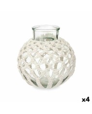 Vaso Bianco Stoffa Vetro 25 x 26,5 x 25 cm (4 Unità) Macramé Vaso Bianco Stoffa Vetro 25 x 26,5 x 25 cm (4 Unità) Macramé