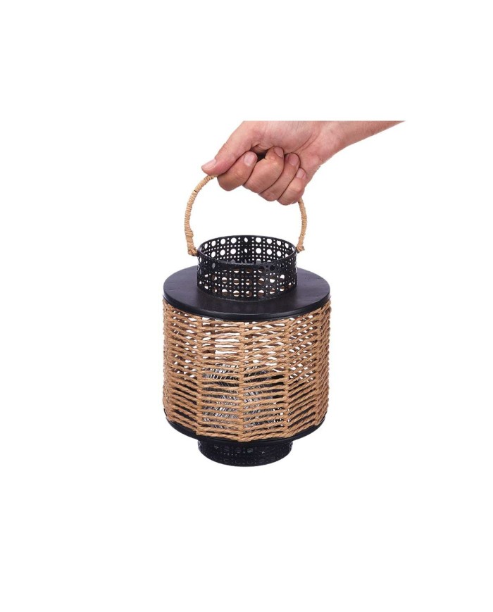 Lanterna Nero Metallo 17 x 23 x 17 cm (4 Unità) Rattan Lanterna Nero Metallo 17 x 23 x 17 cm (4 Unità) Rattan