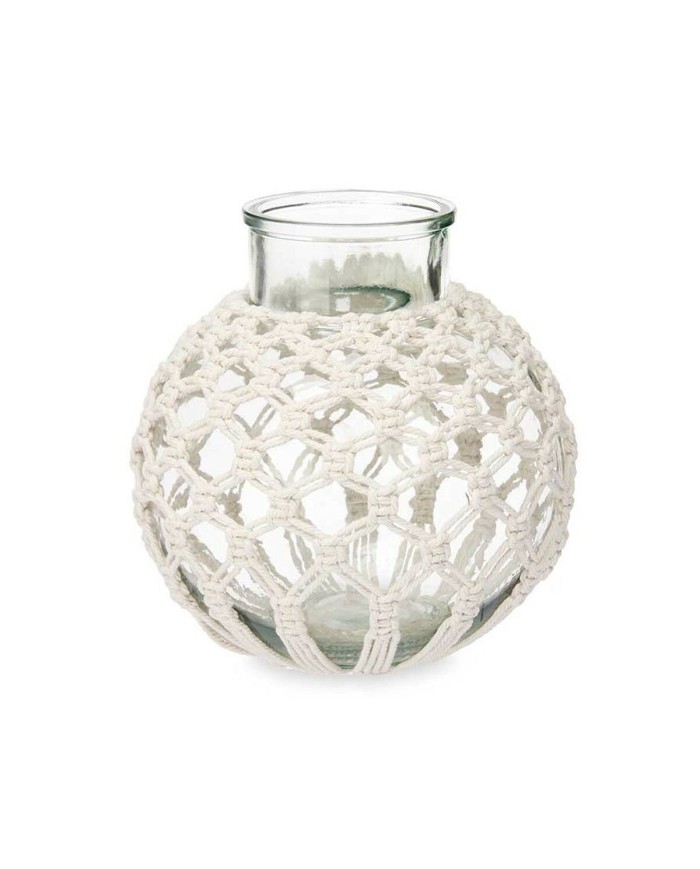 Vaso Bianco Stoffa Vetro 25 x 26,5 x 25 cm (4 Unità) Macramé Vaso Bianco Stoffa Vetro 25 x 26,5 x 25 cm (4 Unità) Macramé