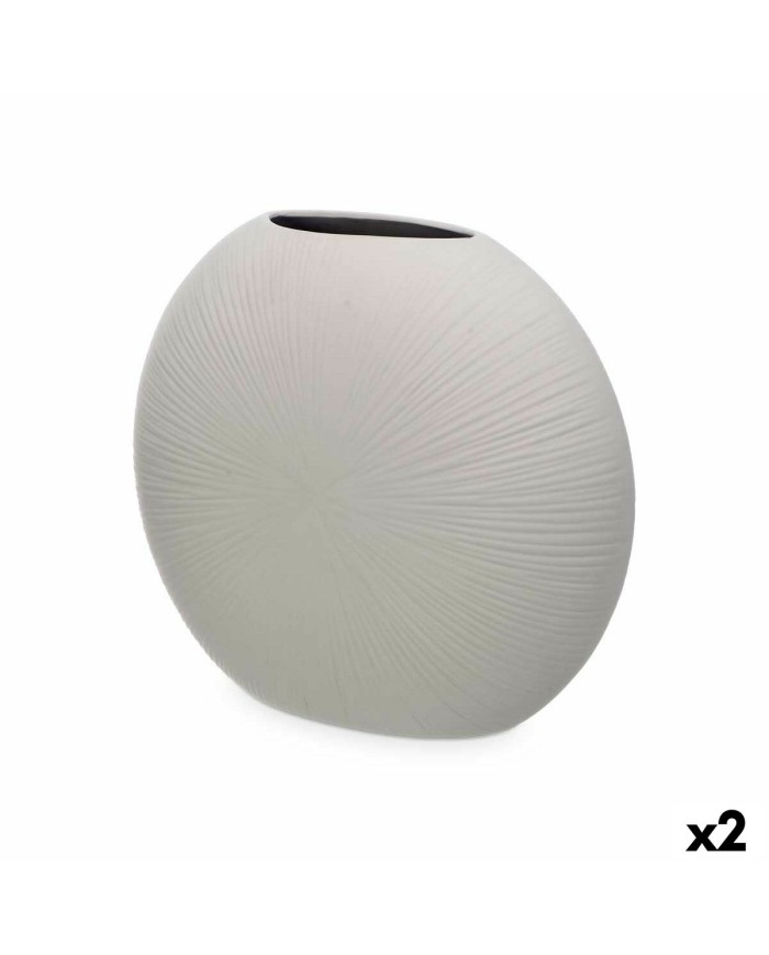 Vaso Grigio Ceramica 36 x 34 x 16 cm (2 Unità) Circolare Vaso Grigio Ceramica 36 x 34 x 16 cm (2 Unità) Circolare