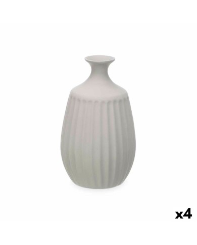 Vaso Grigio Ceramica 19 x 31 x 19 cm (4 Unità) Righe Vaso Grigio Ceramica 19 x 31 x 19 cm (4 Unità) Righe