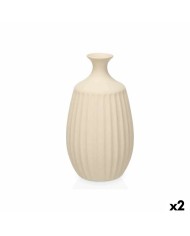 Vaso Beige Ceramica 21 x 39 x 21 cm (2 Unità) Righe Vaso Beige Ceramica 21 x 39 x 21 cm (2 Unità) Righe