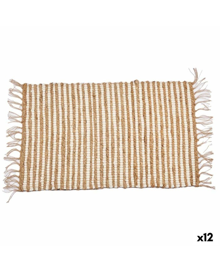Tappeto Bianco Naturale Righe 60 x 1 x 90 cm (12 Unità)